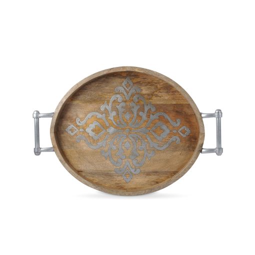 Park Hill Heritage Inlay Wood Oval Tray with Handles - Image 2