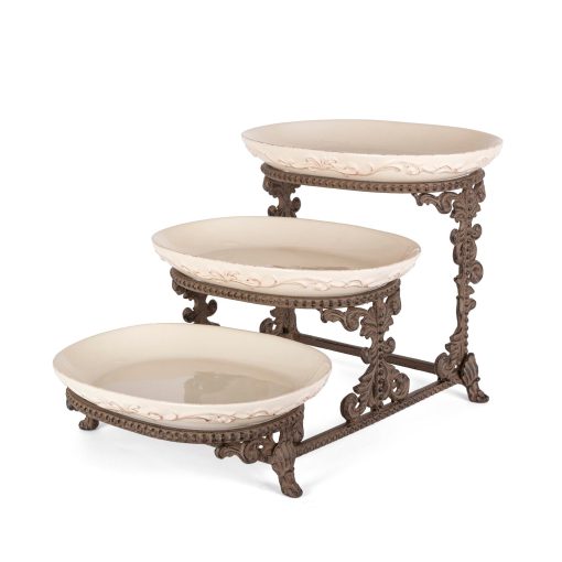 Park Hill Acanthus Stoneware Cream 3-Tier Server