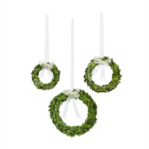 Park Hill Preserved Boxwood Wreaths with Ivory Ribbon - Set of 3 - Image 6