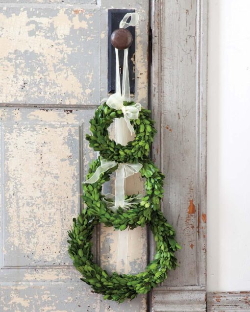 Park Hill Preserved Boxwood Wreaths with Ivory Ribbon - Set of 3 - Image 3