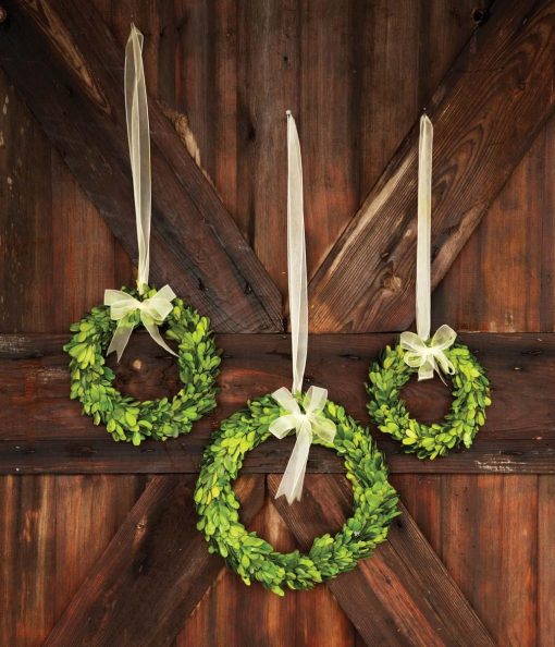 Park Hill Preserved Boxwood Wreaths with Ivory Ribbon - Set of 3 - Image 4