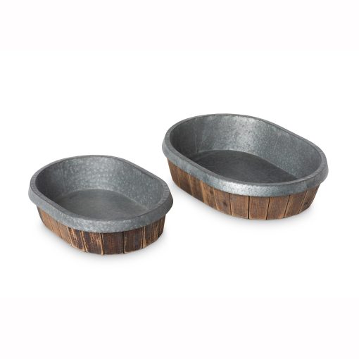 Park Hill Galvanized Lined Wooden Oval Trays - Image 2