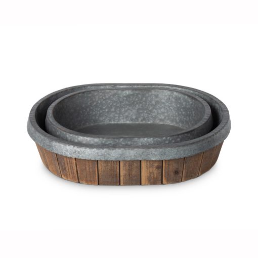 Park Hill Galvanized Lined Wooden Oval Trays - Image 3