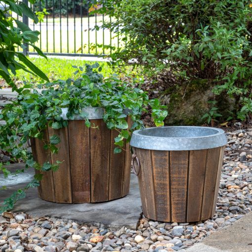 Park Hill Galvanized Lined Wooden Planters