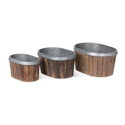 Park Hill Galvanized Wooden Oval Tub - Image 2