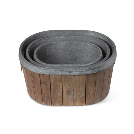 Park Hill Galvanized Wooden Oval Tub - Image 3