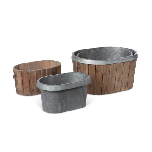 Park Hill Galvanized Wooden Oval Tub - Image 4