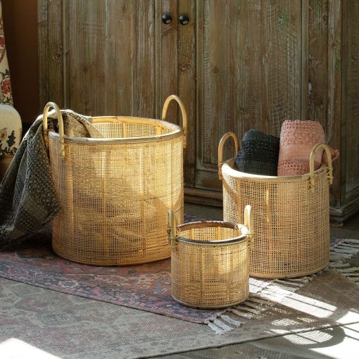 Park Hill Woven Rattan Baskets with Handles - Set of 3