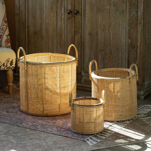 Park Hill Woven Rattan Baskets with Handles - Set of 3 - Image 2