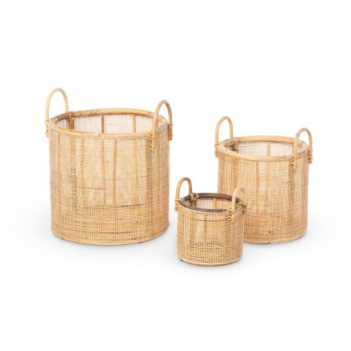 Park Hill Woven Rattan Baskets with Handles - Set of 3 - Image 3