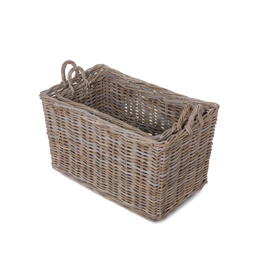 Park Hill Rattan Woven Storage Basket with Casters - Set of 2 - Image 3