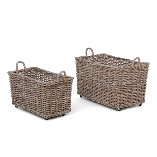 Park Hill Rattan Woven Storage Basket with Casters - Set of 2 - Image 5