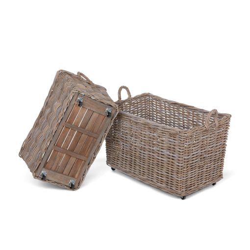 Park Hill Rattan Woven Storage Basket with Casters - Set of 2 - Image 6