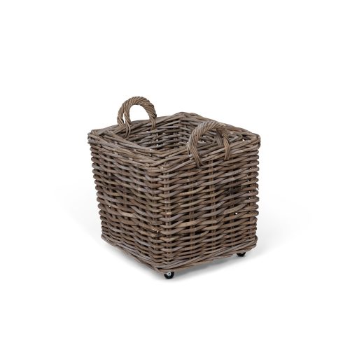 Park Hill Rattan Woven Square Basket with Casters - Set of 2 - Image 2