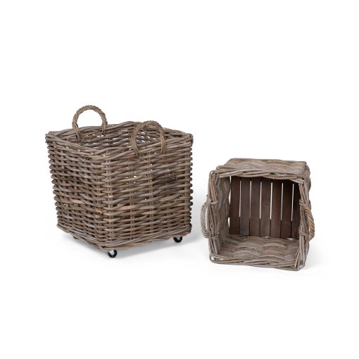 Park Hill Rattan Woven Square Basket with Casters - Set of 2 - Image 3