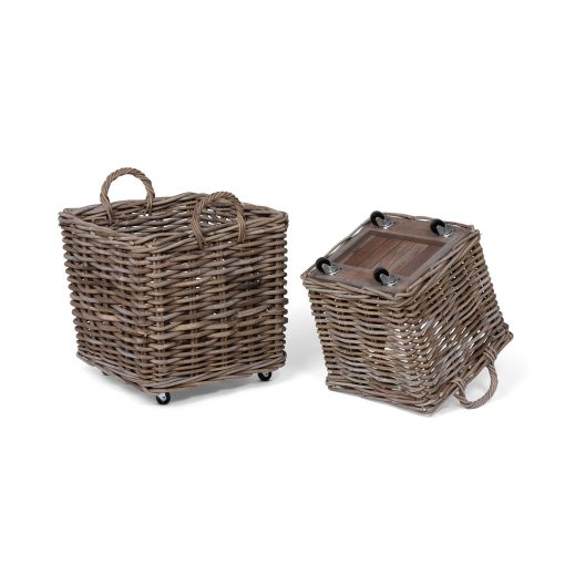 Park Hill Rattan Woven Square Basket with Casters - Set of 2 - Image 4