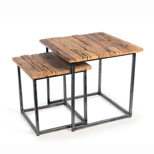 Park Hill Railway Wood and Iron Nested Side Tables - Set of 2