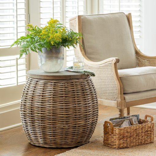 Park Hill Rattan Side Table with Wood Top