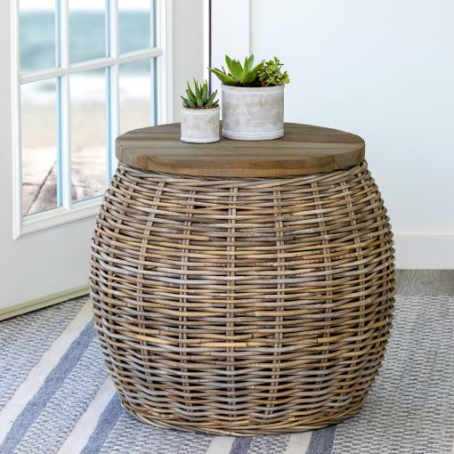 Park Hill Rattan Side Table with Wood Top - Image 2