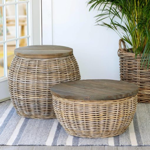 Park Hill Rattan Side Table with Wood Top - Image 3