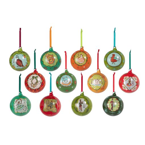 Park Hill 12 Days of Christmas Glass Ball Ornaments Boxed - Set of 12 - Image 2