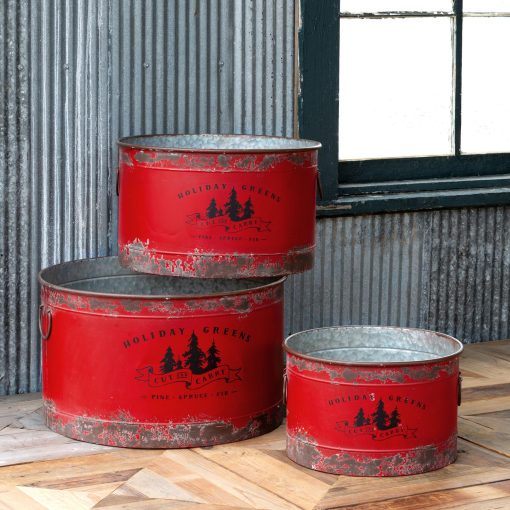 Park Hill Antique Red Metal Tree Pots - Set of 3