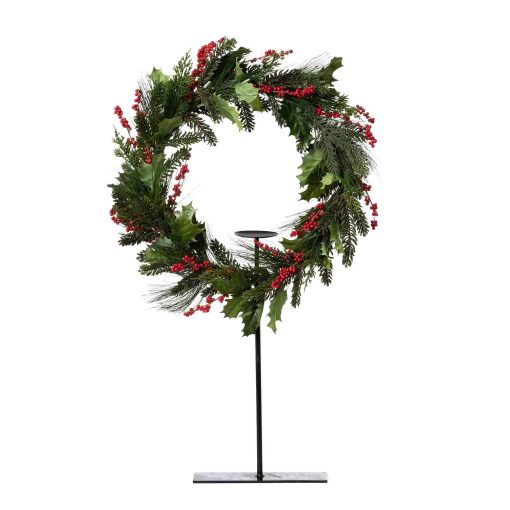 Park Hill Pine and Holly Wreath on Tall Candle Stand - Image 3