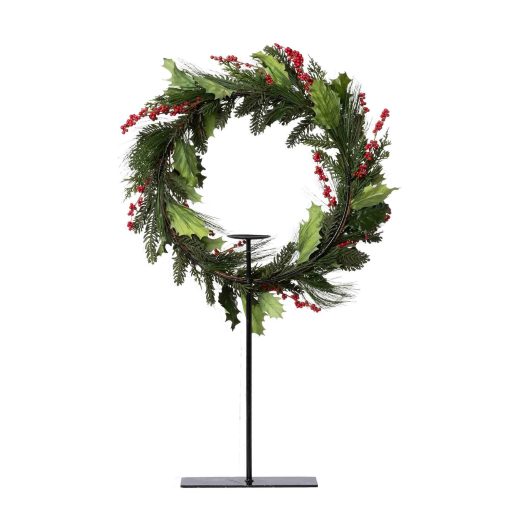 Park Hill Pine and Holly Wreath on Tall Candle Stand - Image 4