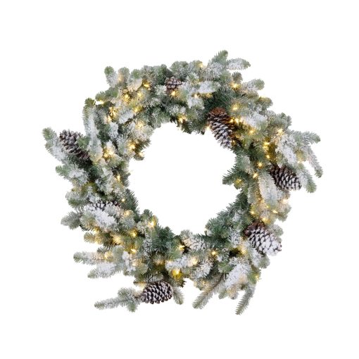 Park Hill Blue Spruce Wreath with LED Lights with Snow - Image 3