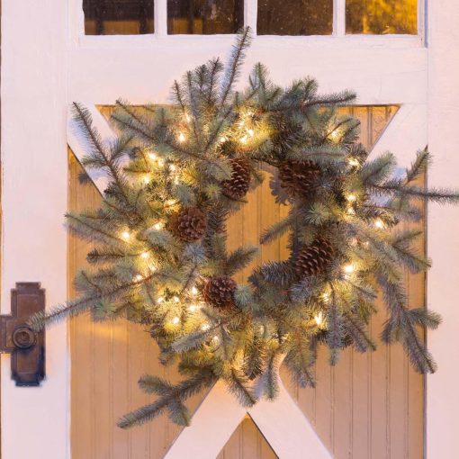 Park Hill Blue Spruce Wreath with LED Lights - Image 2