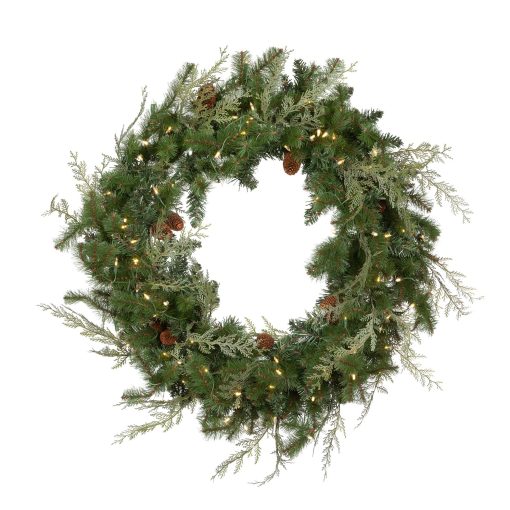 Park Hill Mixed Evergreen Wreath with LED Lights - Image 2