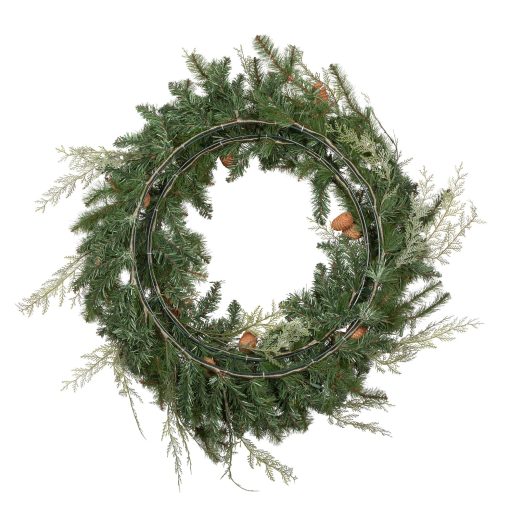 Park Hill Mixed Evergreen Wreath with LED Lights - Image 4