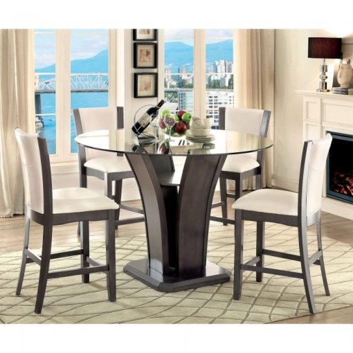 Manhattan Contemporary Solid Wood Dark Gray 5 Piece Round Counter Height Table Set