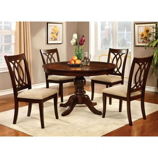 Carlisle Transitional Solid Wood Brown Cherry 5 Piece Round Dining Table Set