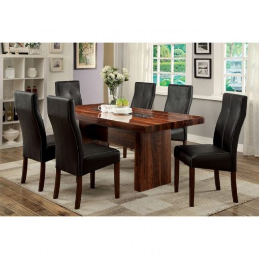 Bonneville Transitional Solid Wood Brown Cherry/Black 7 Piece Dining Table Set