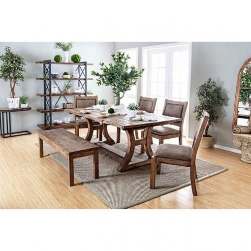 Gianna 6 Piece Solid Wood Rustic Oak/Brown Dining Table Set with Bench