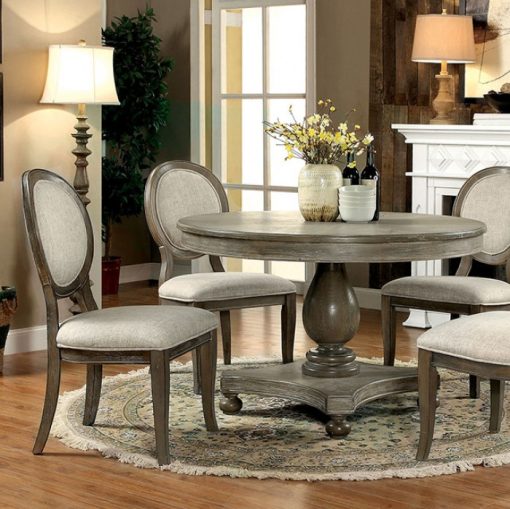 Kathryn Transitional Solid Wood Rustic Dark Oak Round Dining Table