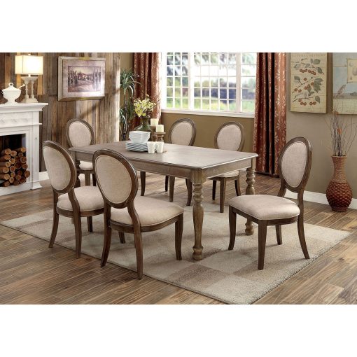 Kathryn Transitional Solid Wood Rustic Oak/Beige 7 Piece Dining Table Set