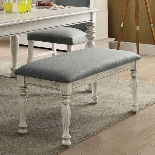 Kathryn Transitional Solid Wood Antique White/Gray Bench