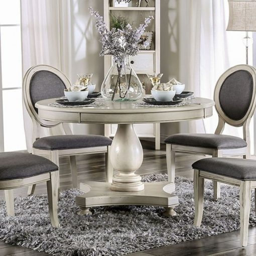 Kathryn Transitional Solid Wood Antique White Round Dining Table