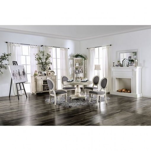 Kathryn Transitional Solid Wood Antique White 5 Piece Round Dining Table Set