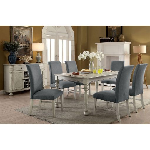 Kathryn Transitional Solid Wood Antique White 7 Piece Dining Table Set