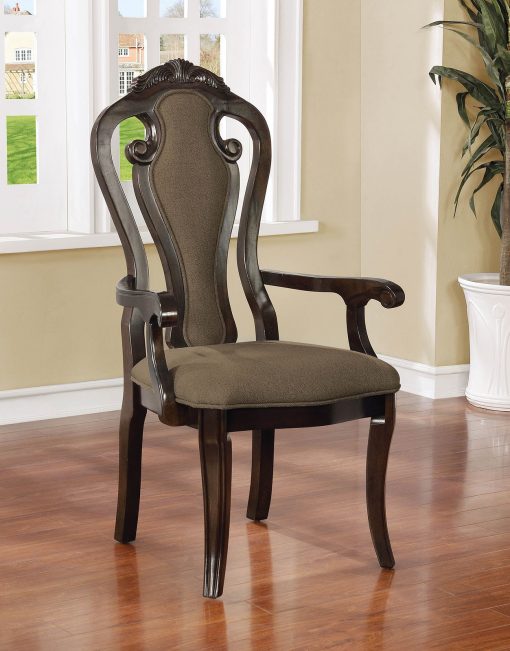 Rosalina Transitional Solid Wood Walnut/Beige Arm Chair (2/CTN)