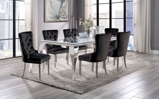 Neuveville Glam White/Chrome 7 Piece Dining Table Set