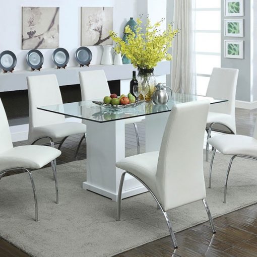 Eva Contemporary Solid Wood White/Clear Dining Table