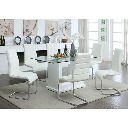 Eva Contemporary Solid Wood White/Clear 7 Piece Dining Table Set