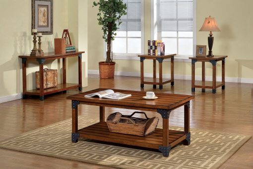 Bozeman Industrial Solid Wood Antique Oak 3 Piece Table Set (1C+2E)