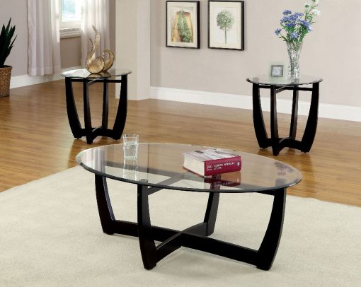 Dafni Contemporary Solid Wood Black 3 Piece Table Set (1C +2E)