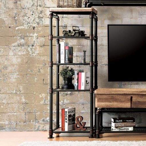 Kebbyll Industrial Pipe-Inspired Frame Antique Black/Natural Tone Pier Cabinet