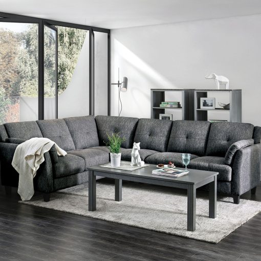 Kaleigh Transitional Tufted Cushions Gray Sectional